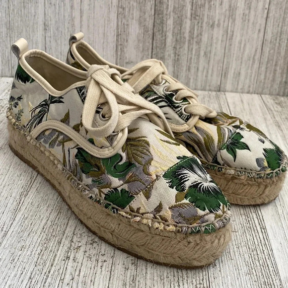Anthropologie J/Slides Embroidered Tropical Print Platform Sneakers Size 7.5 - Picture 1 of 10